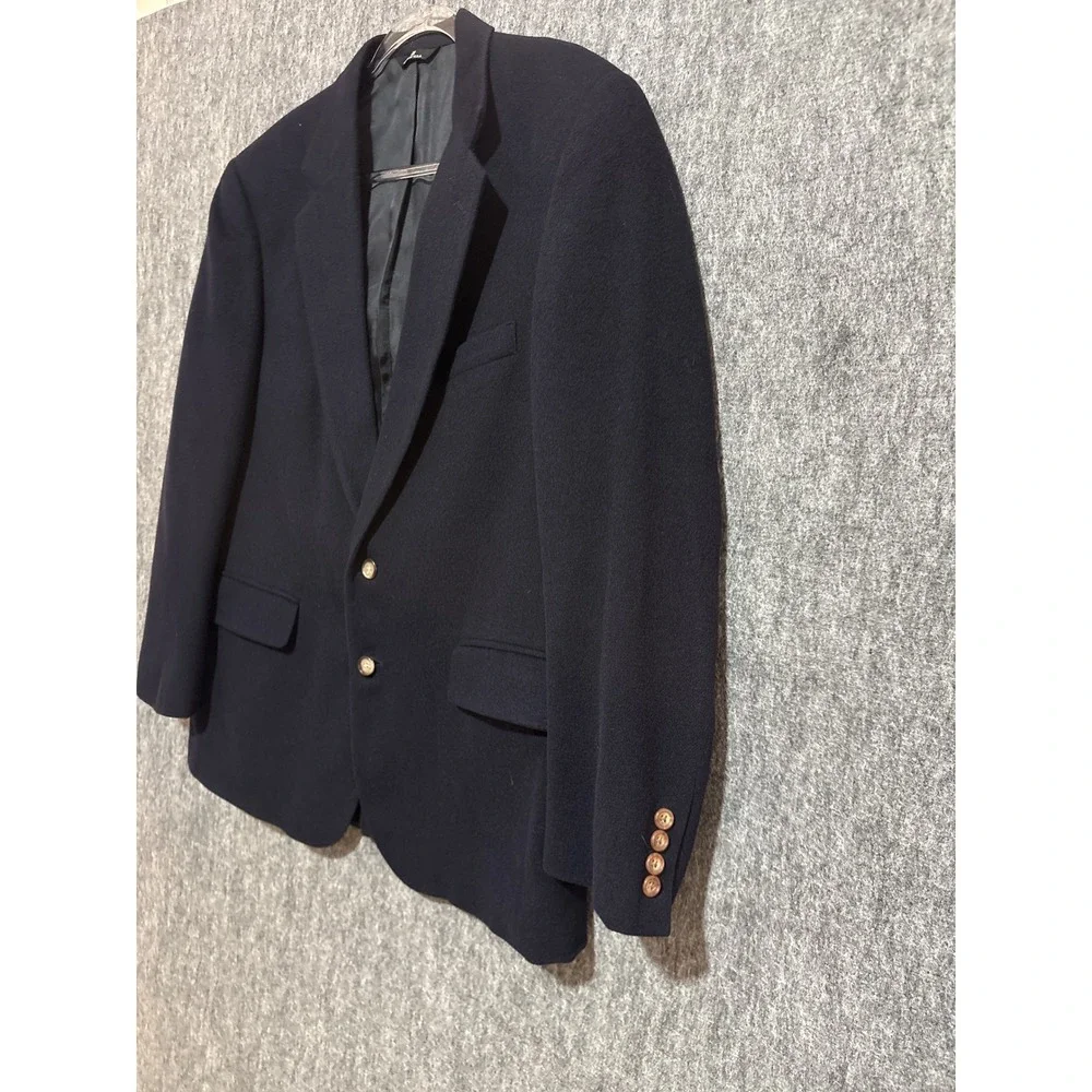 Chaps Ralph Lauren Navy Blue Camel Hair Blazer Sport Coat Made in USA Mens